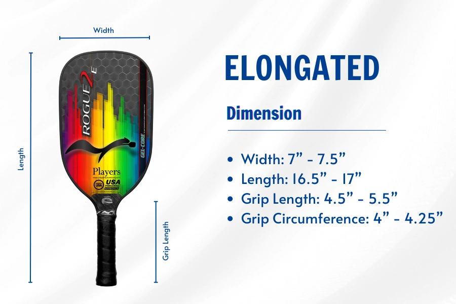 elongated pickleball paddle shape