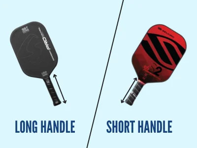 comparison between long handle and short handle of a pickleball paddle