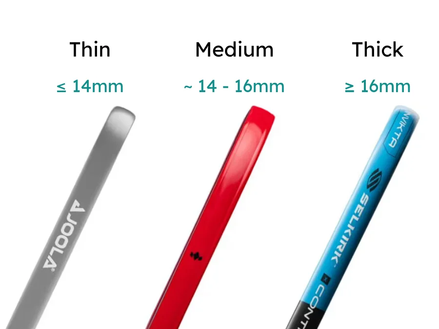 common types of pickleball paddle core thickness include thin, medium & thick